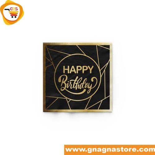 16 pieces serviette happy birthday noire dorée