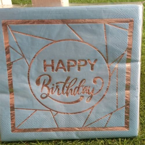 16 pieces serviette happy birthday bleu argentée