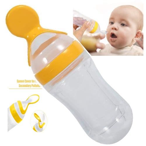 Biberon en Silicone avec Cuillère, de 90 ml, jaune