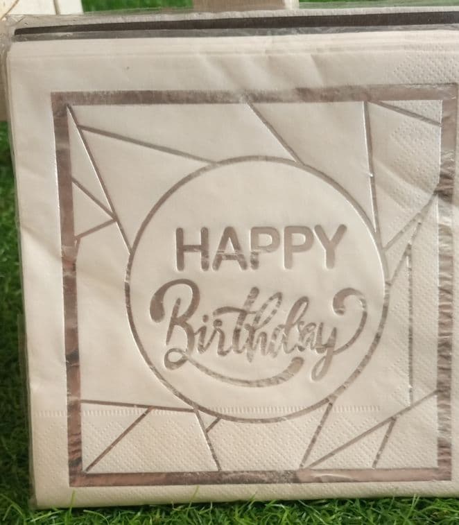 16 pieces serviette happy birthday blanc argentée