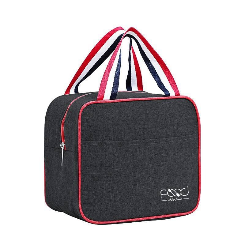 Sac à lunch isotherme portable réutilisable en papier d'aluminium Oxford Sac fourre-tout carré avec poche pour l'extérieur Coloris Noir